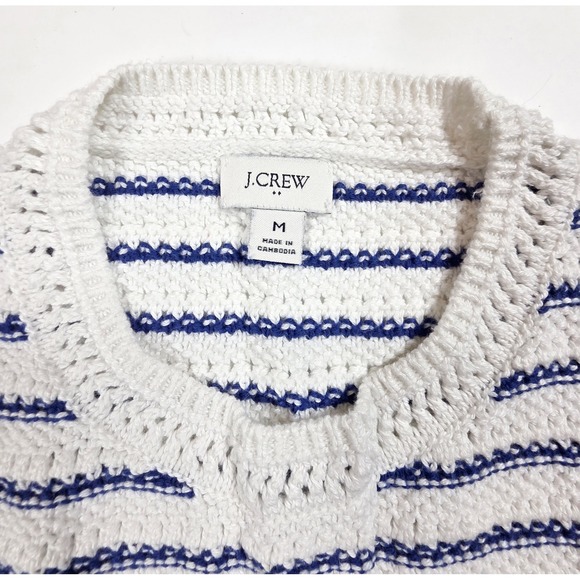J. Crew White & Blue Striped Crochet Sweater Vest Women's Size Medium - Picture 3 of 5